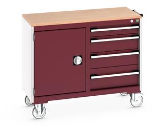 41006004.** Bott Cubio Mobile Cabinet / Maintenance Trolley measuring 1050mm wide x 525mm deep x 890mm high. Storage comprises of 1 x Cupboard (525mm wide x 600mm high) and 4 x 525mm wide Drawers (1 x 100mm, 2 x 150mm & 1 x 200mm high)....